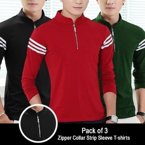 Pack of 3 Zipper Collar Strip Sleeve T-Shirt TSF-039